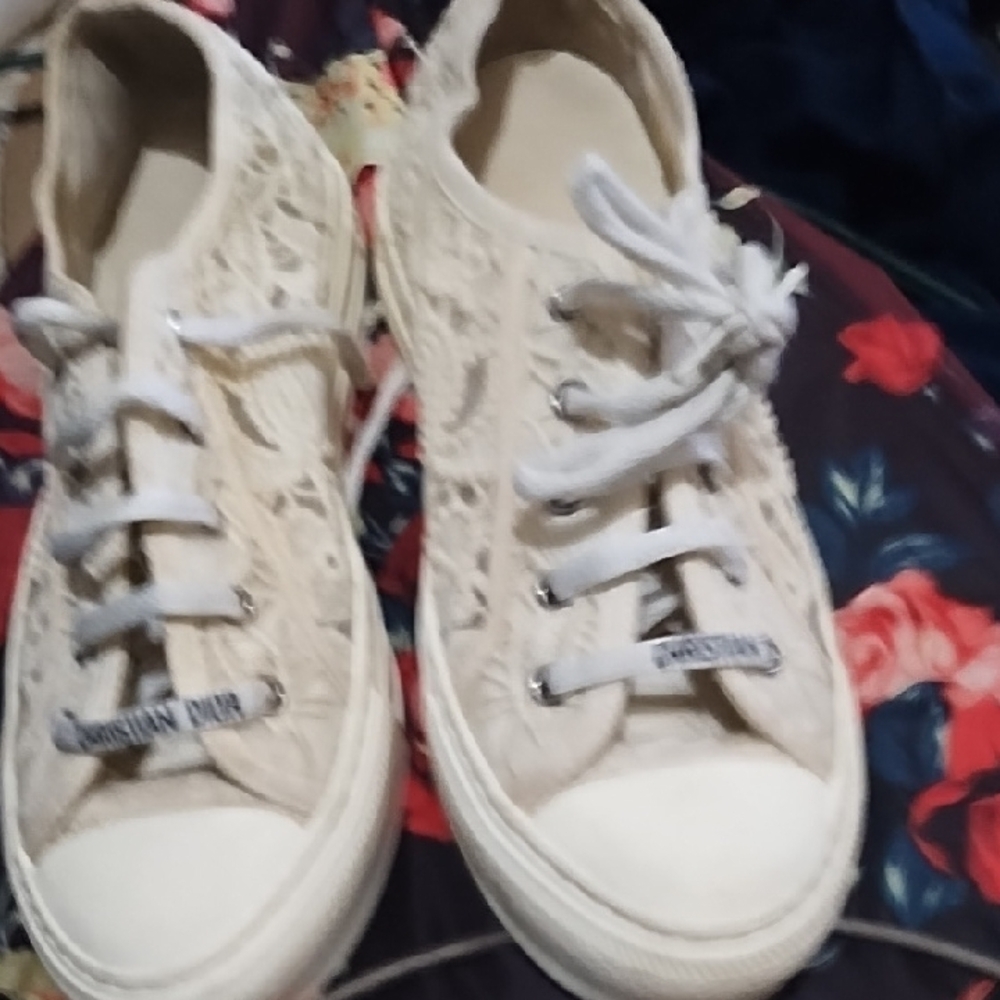 Dior Women's Cream Lace Sneakers